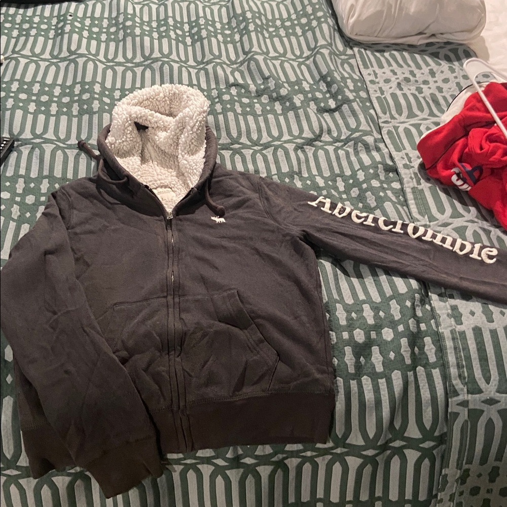 Abercrombie & Fitch Black Hoodie with White Sherpa Lining